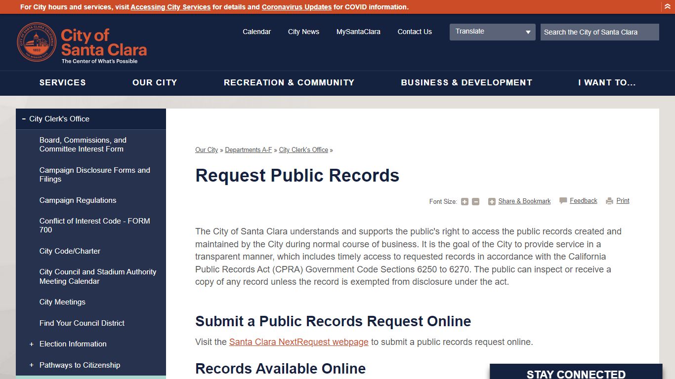 Request Public Records | City of Santa Clara - Santa Clara, California